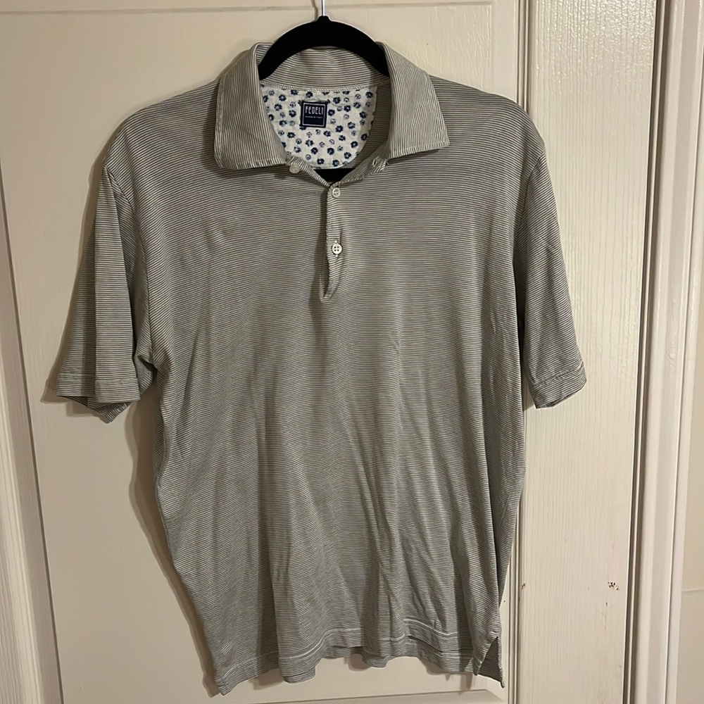 Fedeli size 52 gray stripe polo shirt, 100% cotton